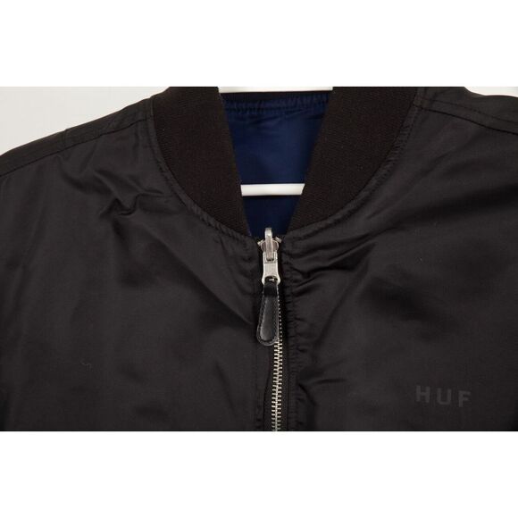 HUF Reversible Jacket Men Medium Black Blue Hawks Pockets Full Zip - Picture 8 of 16